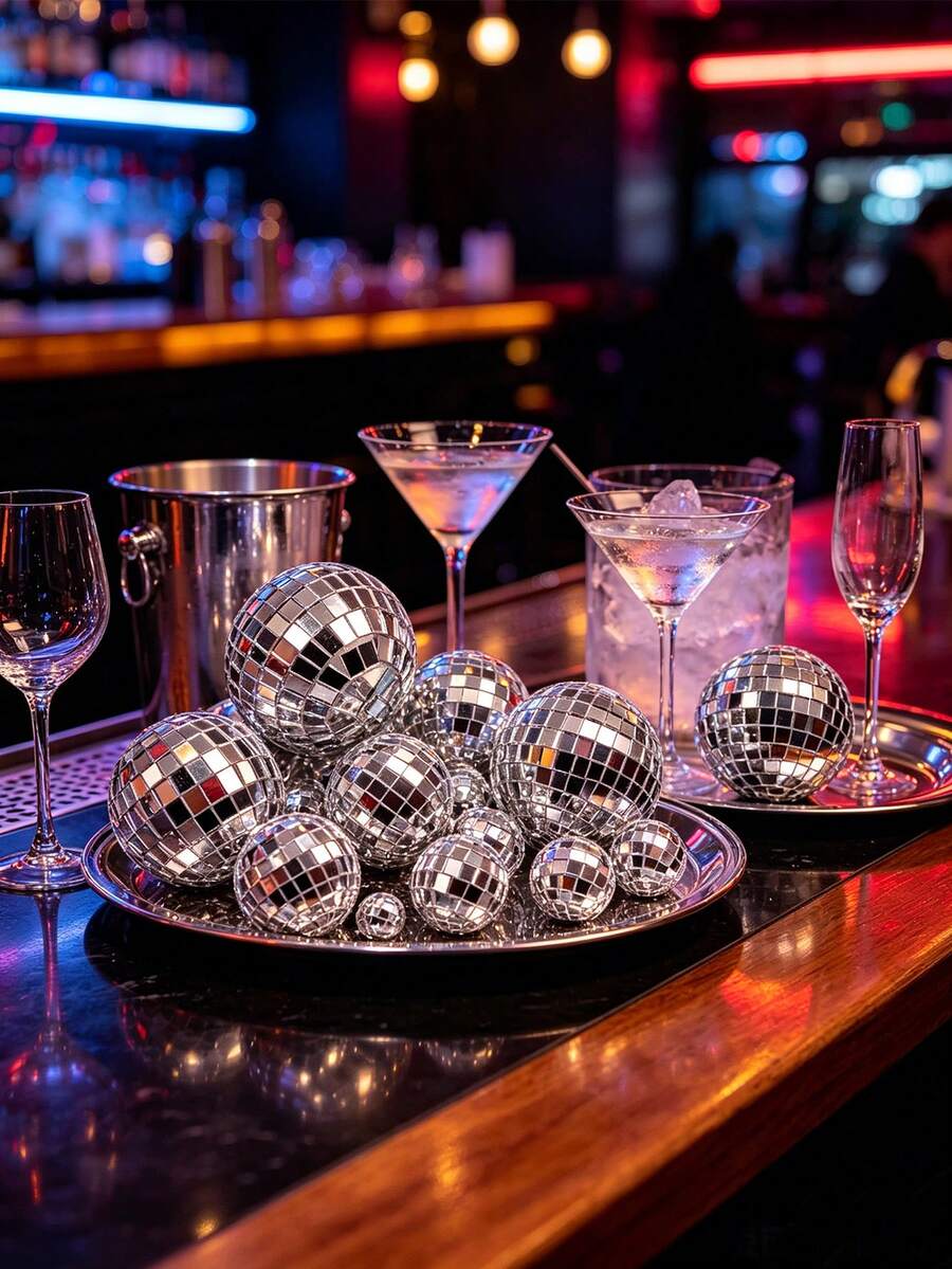 18/24/32pcs Disco Ball Set, Shiny Disco Ball, Reusable Disco Decoration Ball, Mini Disco Ball, Suitable For Cake Decoration, Party, Bar, Holiday Decoration (Silver) - A - View 1