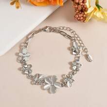 1 pieza Pulsera de moda con flores y cristales, accesorio de mano con flores dulces y frescas, joyería ajustable - Multicolor - Ver 5