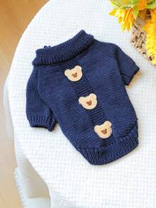 1pc Pet Clothes Autumn/Winter Warm Small Dog Puppy Cute Style Versatile Round Neck Cookie Bear Sweater - Navy Blue - Navy Blue - View 8