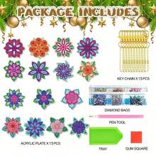 15pcs DIY Mandala Pattern Design, Bohemian Style Floral Diamond Painting Keychain, Beginner-Friendly Rhinestone Set, Backpack Charm, Key Decoration, Gift For Best Friends And Classmates, Daily Outfit Accessory - one-size - View 8