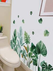 1pc Fresh Tropical Monstera Leaf Green Plant Wall Decor Sticker, Removable Room Wall Decal For Bedroom, Living Room, Entryway - 1PC - View 2