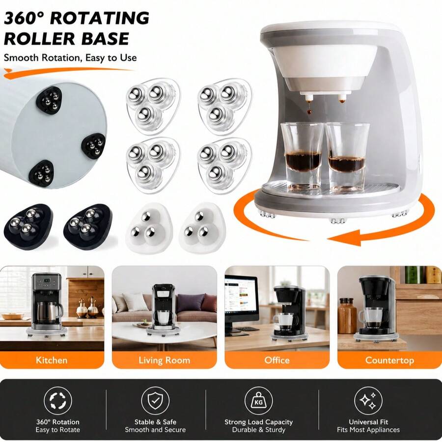 1/4/8件組 高品質重型旋轉輪 360°順滑旋轉 超強黏性自黏輪組 可輕鬆移動儲物箱、家具、垃圾桶與咖啡桌，適用於食品、廚房、廚房用品與廚房工具 - 查看 1