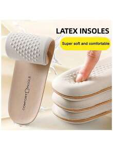 1 par de plantillas de látex para zapatos deportivos de hombre, accesorios de PU con absorción de impactos, cómodas y de suela blanda - Beis - Ver 2