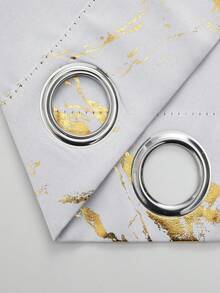 1pc Blackout Curtain Living Room Gold Marble Pattern, Curtain Marble Pattern Panel Suitable For Bedroom, Thermal Insulated Curtain Suitable For Home Office Grommet Top - White - View 4