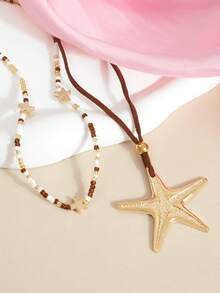 1pc Exaggerated Personalized Ocean-Themed Starfish Vacation Style Necklace - Golden Starfish - View 5