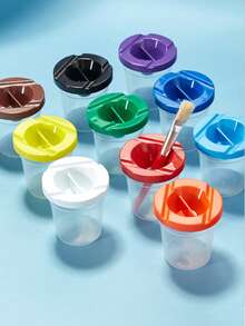 4pcs Paint Brush Holder With Lid, Paint Tool Brush Washing Bucket, Leak-Proof Mixing Cup, Watercolor Brush Washing Cup, Nail Art Brush Cleaning Cup, Small Painting Work Plastic Makeup Paint Cleaning Cup Set, Detachable, Art Painting Brush Washing Bucket, Multi-Functional Leak-Proof Mixing Cup, Portable Acrylic Watercolor Paint Brush Washing Cup, Anti-Spill, Art School - Artist Supplies - School Supplies - Back To School Gift - Easy To Clean - Multicolor - View 7