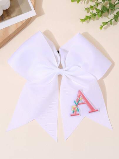 1pc 26 Letters A-Z Alphabet Personalized White Bow Hair Tie For Girls,Back To School Hair Accessory,Hair Decor For School,Graduation,Teacher Gifts