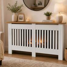 Gr8 Home Large White Wooden Radiator Cover MDF Slatted Grill Cabinet Display Shelf 152cm - Slatted - View 1