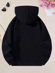 Women's Winter Fleece Half-Zip Hooded Sweatshirt, Warm Sports Top, Suitable For Running, Cycling, Basketball, Gym Workout And Casual Wear - Black - View 2