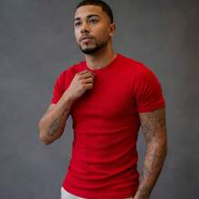 American Ribbed Fitted T-Shirt, Gringa Style, Slim Fit, Casual, Premium Men's Spring/Summer - Rojo - Ver 2