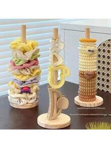 1pc Wooden Hair Accessory Storage Rack With Base, Headband Storage Rack, Ribbon Storage Rack, Hair Accessory Storage Rack, High Quality Hair Accessory Display Rack, Suitable For Living Room, Display Cabinet, School And Party - Multicolor - View 4