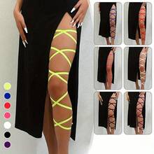 1 Pair Elastic Cross Strap Sexy Leg Sleeves And Garter Belt Designed For Halloween And Music Festival Dancing, Can Be Used As Body Harness, Multi-Color Elastic Cross-Back Leg Chain Vintage Style Body Chain Jewelry Decoration, Solid Color Role Play Tropical Thigh Decoration Leg Band, Multiple Colors Available, Dance Costume Accessories, Halloween Costumes Women, Costume, Ballet, Dance Outfit, Dance Stuff, Dance, Carnival Outfits Women - Multicolor - View 3