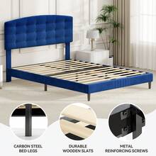MCC Direct Upholstered Bed Frame With Cozy Button Tufted Headboard & Adjustable Height, Wood Slat Support, No Box Spring Needed - Cheyenne - Blue - View 3