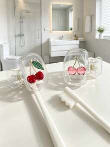 1/4pcs Cherry Pattern Toothbrush Holder, Transparent Dust-Proof Toothbrush Cover, Bathroom Accessories, Perfect For Women And Girls' Travel Toothbrush Protection, Cute For Home And Travel, Family Gift, Back To School Season, Back To School Gift - Multiple Styles - View 2