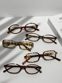 6pcs Leopard Print Plastic Multi-Color Geometric Full Frame Classic Men's And Women's Fashion Glasses Combination Fashion Glasses Frame Transparent Glasses Non Prescription Glasses, Suitable For All Face Shapes Holiday Gifts Carnival Parties Outdoor Clothing Fashion Accessories Glasses Set Gifts - 透明 - 查看 4