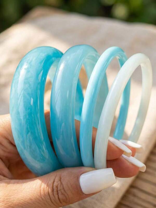 4pcs/Set Cat Eye Round Transparent Stackable Resin Bangles, Fashion Ins Style Personalized Women's Bracelets