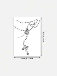 1 Pc Vintage Sketch Rosary Cross Ankle Temporary Tattoo, Retro Elegant Religious Pattern, Waterproof Wrap-Around Fake Tattoo Stickers For Ankle Foot Wrist Girls Soft Girly Body Decor - Black - View 5
