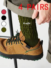 1/4/8 Pairs Men's Mid-Calf Socks, Japanese Style Vertical Stripe Textured Long Socks, Minimalist Letter Embroidery Candy Color Sports Mid-Calf Socks, Fun Socks, Men's Hip-Hop Socks - Multicolor - View 21