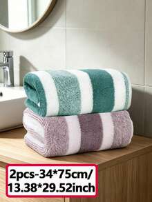 2pcs Striped Bath Towel Set | Ultra Soft, Quick Dry And Super Absorbent, Suitable For Home Bathroom, Perfect For Couples And Adults, Also Can Be Used As Travel Or Beach Towel - Multicolor - View 8
