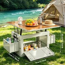 Adjustable Height Multi-Function Outdoor Storage Box With Tiltable Tabletop, Foldable Patio Deck Box With Side Drawers, Suitable For Camping, Backyard And Picnic, Lightweight And Portable Outdoor Storage Cabinet - Multicolor - View 2