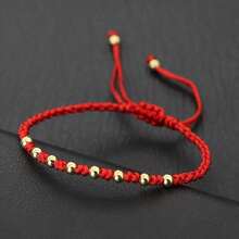 1PC Minimalist Red Cord Gold Bead Bracelet, Copper Bead Handmade Woven Bracelet, Unisex Bracelet, Neutral Style Bracelet, Adjustable Bracelet, Stackable Red/Black Jewelry Cord Woven Bracelet, Adjustable Drawstring Design, Suitable For Daily Commute, Holiday Gatherings, Gift For Family, Friends, Loved Ones, Birthday Gift, Family Gift, Blessing Gift - Multicolor - View 2