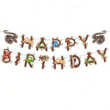 1 Set Snake Happy Birthday Banner, Reptile Jungle Theme Birthday Garland, Birthday Party Celebration Decoration Slogan And Party Supplies - A - View 1