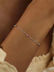 1pc Thin Chain Bracelet, Versatile All-Match Fine Bracelet Style With Scattered 3D Gold Bead Decor, Lazy European & American Luxury Elegant Style, Vintage Gold Color, Suitable For Yellow Skin Tone Women, Beach Vacation, Commute, Office, Date, Qixi Festival, New Year's Eve, Anniversary Gift Accessory - Bracelet - View 2