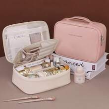 Portable Large Capacity Makeup Bag With Makeup Brush Storage, Waterproof PU Leather Travel Cosmetic Organizer Handheld Toiletry Bag For Women - Multicolor - View 6