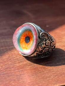 New Exaggerated Realistic Blood Red Eyeball Open Ring, Bold Vintage Curtain Eye Ring,Halloween Eye Of The Demon - Multicolor - View 4