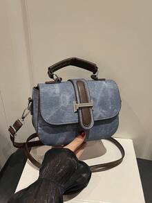 Mini Versatile Colorblock Flap Square Handbag, Classic Metal Clasp Design Personalized Women's Crossbody Bag - Multicolor - View 7