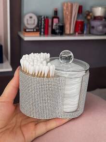 2-In-1 Rhinestone Plastic Storage Box, Desktop Makeup Organizer With Dual Round Compartments, Transparent Cosmetic Storage Box With Double Grid Design - Modern Vanity Storage Box With Lid, Bathroom Sink Organizer, Suitable For Makeup Brushes, Lipsticks, Beauty Tools - Multicolor - View 1