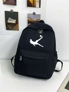 Mochila escolar de gran capacidad, unicolor versátil, para estudiantes, regreso a clases - Negro - Ver 4