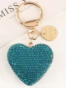 1pc Full Rhinestone Heart-Shaped Keychain, Women's Handbag Pendant, Solid Color Crystal Key Ring, Couple Heart-Shaped Keychain - View 18