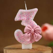 1件/可愛粉色蝴蝶結3D數字蛋糕蠟燭 生日派對裝飾 生日裝飾 蛋糕裝飾工具 - 查看 8