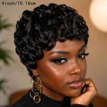 AMECIRE Short Curly Pixie Cut Wig For Women Real Human Hair Wigs Pixie Cut Wig Short Layered Brazilian Human Hair Wigs For Daily Use - Natural Black - View 5