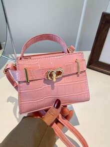 New Crocodile Pattern Clasp Small Square Bag Niche Design Fashion Handbag Crossbody Bag Top Handle Commuting Bag Shoulder Bag Crossbody Bag - Multicolor - View 1