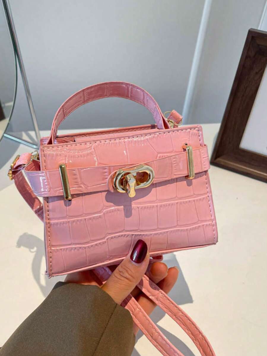 New Crocodile Pattern Clasp Small Square Bag Niche Design Fashion Handbag Crossbody Bag Top Handle Commuting Bag Shoulder Bag Crossbody Bag - Multicolor - View 1