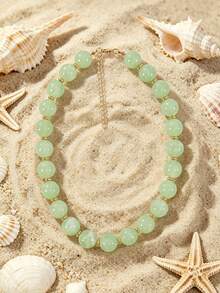 1pc European & American Bohemian Geometric Acrylic Round Bead Cloud Effect Beaded Necklace For Women, Summer Beach Vacation - Beaded Necklace - View 28