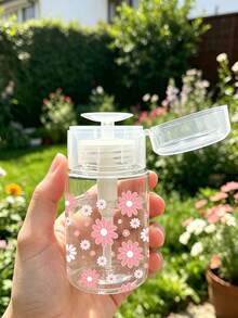 可愛菊花圖案可補充 PET 便攜旅行瓶，化妝水/卸妝液分裝瓶，附 3.38oz/6.76oz 便攜壓頭，適用於卸甲水、化妝水與卸妝液，圓頂設計，可手洗，可重複使用 - 彩色 - 查看 3