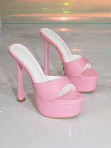 Sandal Hak Tinggi Stiletto Wanita dengan Platform Tebal dan Ujung Bulat Warna Pink untuk Pesta, Cocok untuk Pergi Keluar - Berwarna merah muda - View 2