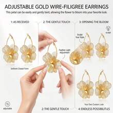 TUANZISP 1 Pair Women's Gold Floral Pendant Hoop Earrings, Stylish Unique Loop Dangle Earrings, Gold Flower Jewelry Gift - Gold - View 7