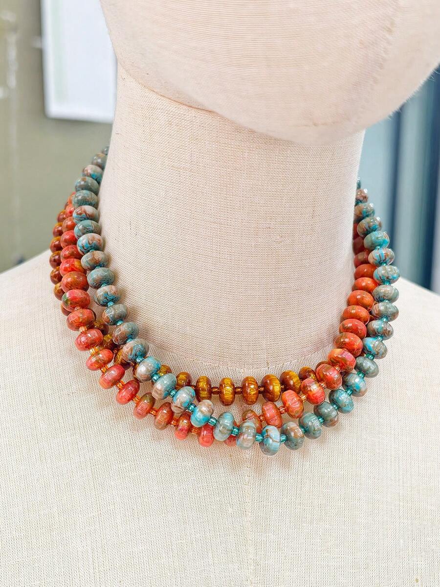 1pc Fashion Minimalist Gradient Resin Bead & Colorful Seed Bead Short Necklace For Women Daily Wear - Beaded Necklace - View 1