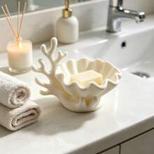 3D Printed PLA White Coral Shell Trinket Dish, Nautical Coral Branch Sculpture Storage Bowl, Multi-Functional Wavy Shell Decorative Tray For Mini Succulent Plants, Necklaces, Soaps And Small Accessories, Vanity Dresser Bathroom Desktop Organizer, Unique Coastal Table Decor And Housewarming Gift - Multicolor - View 2