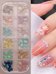 1 Box 12-Grid Iridescent Bear Nail Art Decorations, 48 Pieces, Macaron Color Flat Bottom Nail Accessories, 3D Nail Art Decor, Nail Gems, Women And Girls Nail Supplies, Suitable For Nail Art Creation, Nail Art Set, Nail Technician Supplies, Nail Art, Nail Charm - Multicolor - View 3