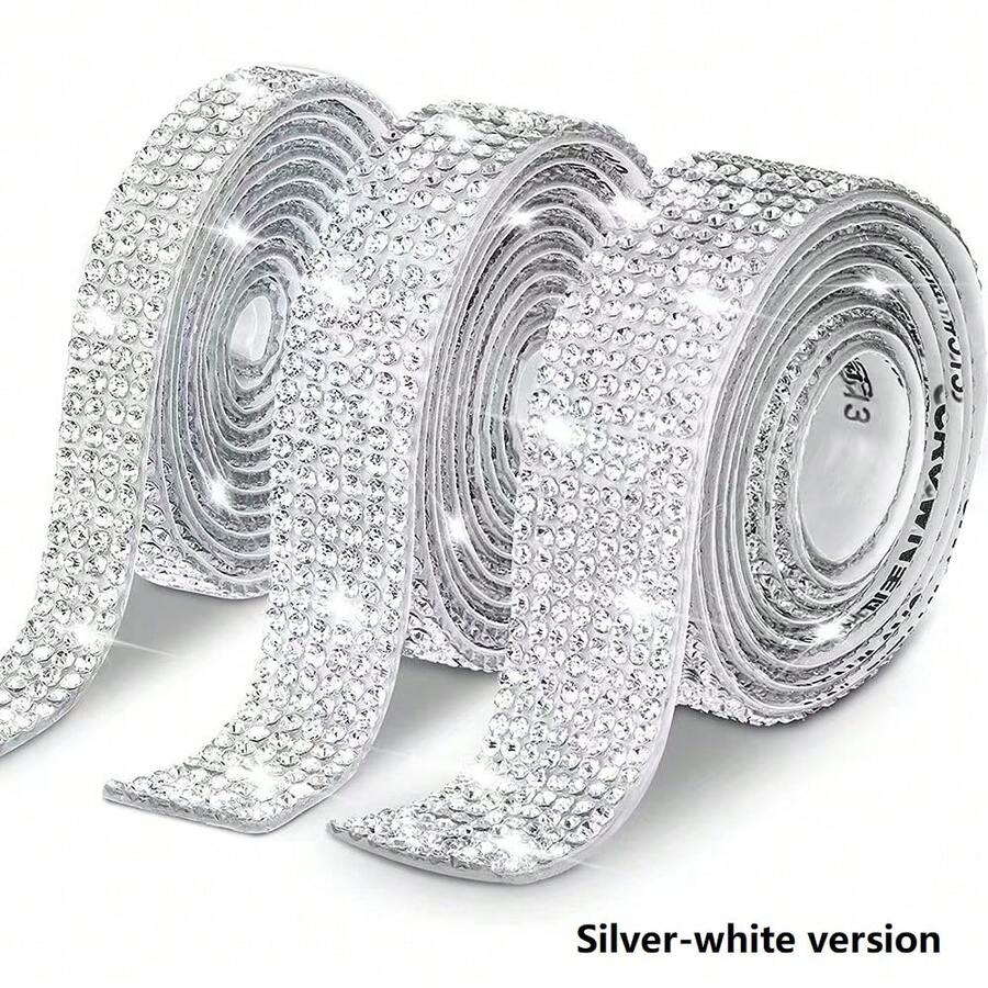 1 Roll Self-Adhesive Shiny Crystal Rhinestone Ribbon, Upgraded Christmas Decoration Rhinestone Glitter Stickers, DIY Car Computer Vanity Craft, Wedding Party Decoration Sticker Packaging Roll, 2mm Rhinestone Production Process (Red/Silver/Pink/Gold)