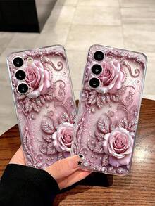 1件時尚創意蕾絲玫瑰花軟手機殼保護套，適用於 Honor Galaxy A04e/12/A13/A14/A34/A50/A52/A53/A54/S21/S22/S23/S24/S25/S25Ultra/S26/S26 PLUS/S26 ULTRA/ 6A/7A/8A/ 12T/13T - 無色 - 查看 2