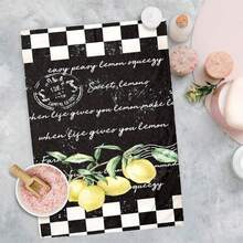 2/4/48pcs Black Background Lemon Checkerboard Pattern Printed Kitchen Towels - Super Soft, Highly Absorbent Polyester Tablecloths And Hand Towels, Perfect For Holiday Decor, Kitchen Decor, Party Decor. - Multicolor - View 7