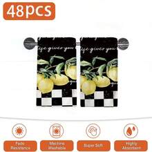 2/4/48pcs Black Background Lemon Checkerboard Pattern Printed Kitchen Towels - Super Soft, Highly Absorbent Polyester Tablecloths And Hand Towels, Perfect For Holiday Decor, Kitchen Decor, Party Decor. - Multicolor - View 11