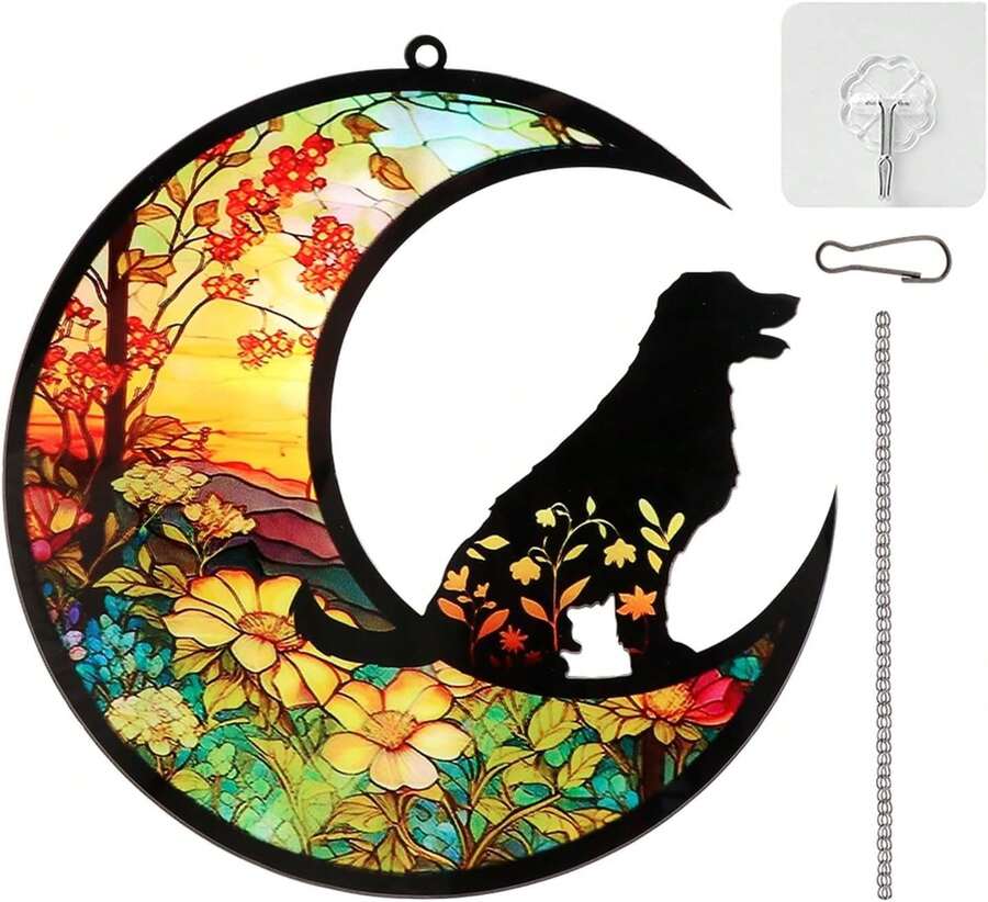 Cat Memorial Suncatcher For Windows Hanging, Pet Sympathy Gift To Memorialize The Loss, Unique Angel Cat Pet Loss Sympathy Moon Floral Sun Catchers - White - View 1