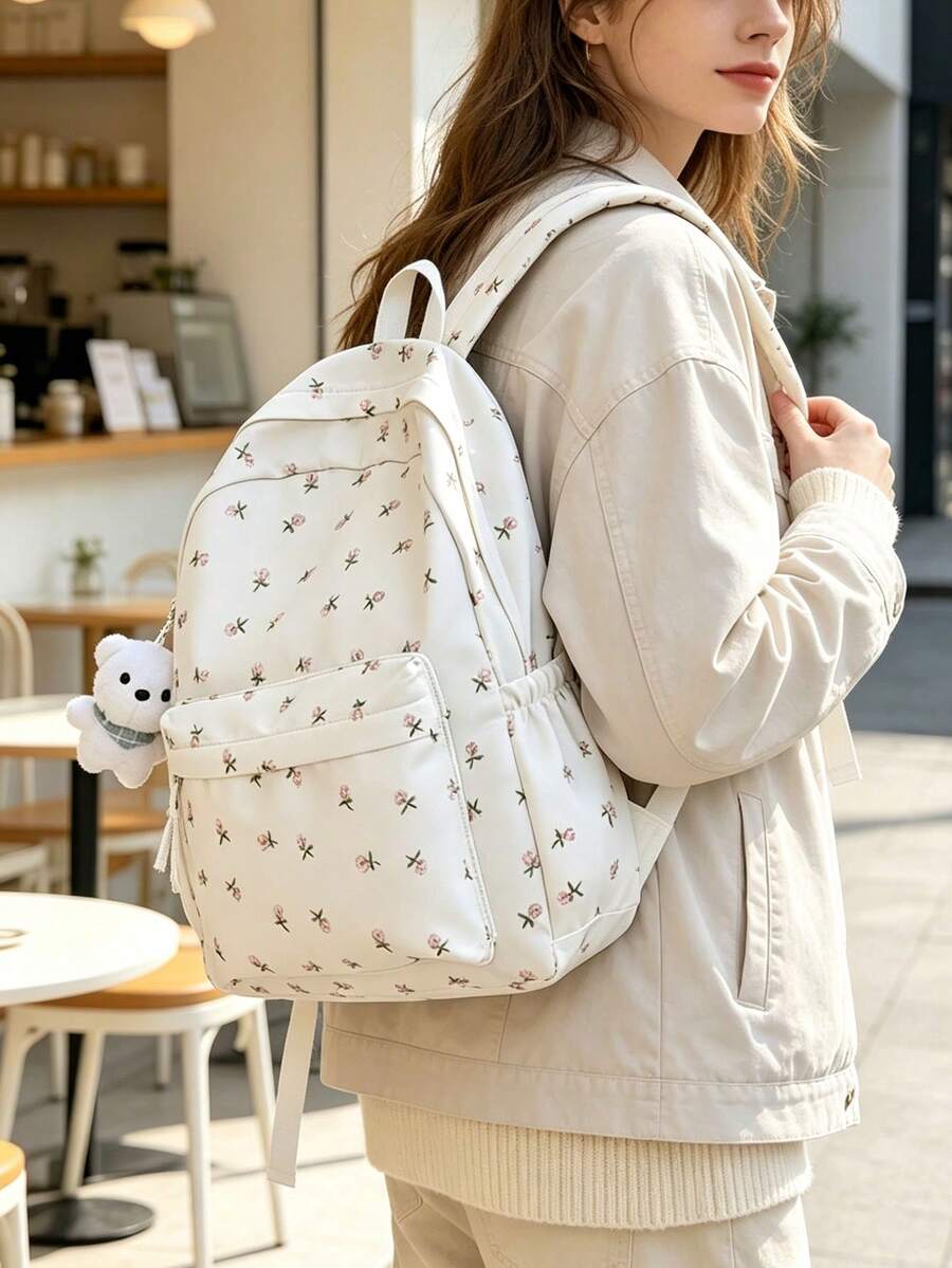 6pcs/1pc Soft Fabric Backpack Set, Macaron Color Floral Forest Fresh Style Soft Girl Backpack, Lightweight Casual Daily Use Bag, Suitable For Teenage Girls And Women, Multi-Functional School Bag, Applicable For Campus Daily Commute, Spring/Summer/Autumn Travel